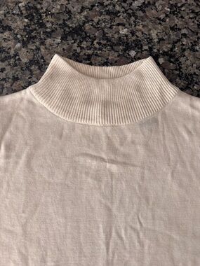 VTG Silk Valerie Stevens mock neck short sleeve ribbed top Lg cream quiet luxury